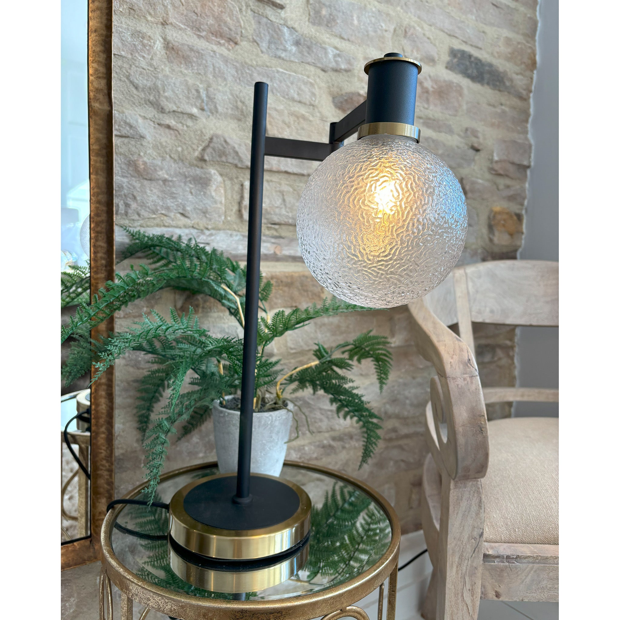 Adjustable Swing Arm Table Lamp with Glass Shade